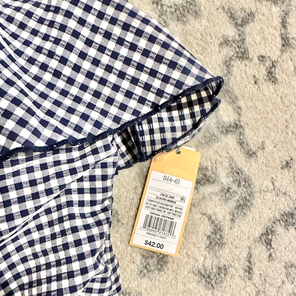 NWT Kona Sol Navy White Bandeau Flounce Ruched High Coverage One Piece swimsuit - Picture 6 of 6